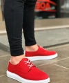 Shoecide Bbo0003 Bağcıklı Klasik Spor Keten Kırmızı Beyaz Yüksek Taban Casual Erkek Ayakkabı