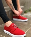Shoecide Bbo0003 Bağcıklı Klasik Spor Keten Kırmızı Beyaz Yüksek Taban Casual Erkek Ayakkabı