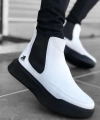 Shoecide Bbo0150 Bağcıksız Bantlı Erkek Yüksek Taban Beyaz Siyah Taban Spor Bot