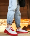 Shoecide Bbo0329 3 Bant Beyaz Kırmızı Detaylı Kalın Taban Casual Erkek Ayakkabı
