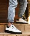 Shoecide Bbo0330 Fermuarlı Bağcıklı Beyaz Siyah Detaylı Kalın Taban Casual Erkek Ayakkabı