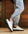 Shoecide Bbo0330 Fermuarlı Bağcıklı Beyaz Siyah Detaylı Kalın Taban Casual Erkek Ayakkabı