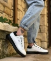 Shoecide Bbo0330 Fermuarlı Bağcıklı Beyaz Siyah Detaylı Kalın Taban Casual Erkek Ayakkabı