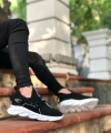 Shoecide Bbo0350 Yüksek Taban Tarz Sneakers Cırt Detaylı Siyah Beyaz Tabanlı Erkek Spor Ayakkabısı