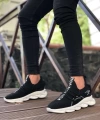 Shoecide Bbo0350 Yüksek Taban Tarz Sneakers Cırt Detaylı Siyah Beyaz Tabanlı Erkek Spor Ayakkabısı