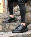 Shoecide Bbo0547 Boa Kalın Yüksek Taban Siyah Bağcıklı Spor Erkek Ayakkabı