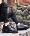 Shoecide Bbo0547 Boa Kalın Yüksek Taban Siyah Bağcıklı Spor Erkek Ayakkabı