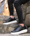 Shoecide Bbo0547 Boa Kalın Yüksek Taban Siyah Beyaz Bağcıklı Spor Erkek Ayakkabı
