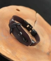 Shoecide Siyah Deniz Çapalı Çelik Aksesuarlı Kahverengi Deri Erkek Bileklik