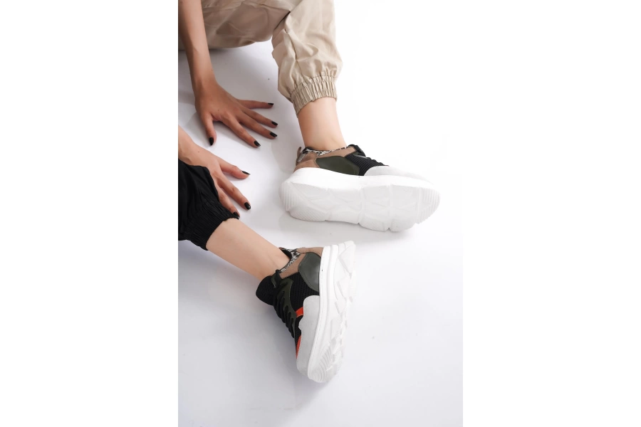 Shoecide Kadın Gri Süet Detaylı Sneaker Ayakkabı