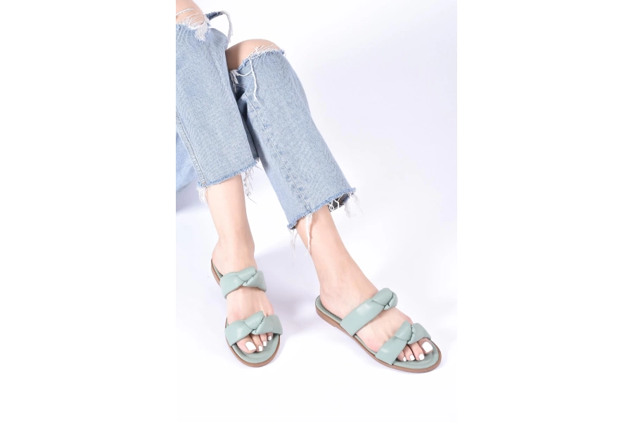 Shoecide Kadın Mint Çift Düğümlü Düz Terlik