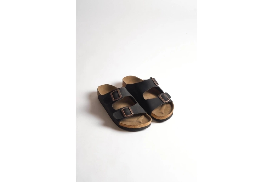 Shoecide Kadın Siyah Çift Toka Nubuk Terlik