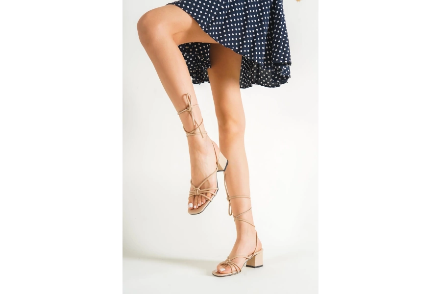 Shoecide Lux Kadın Bej Bilekten Bağlamalı İpli Terlik&sandalet