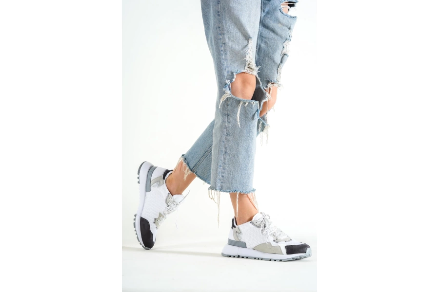 Shoecide Lux Kadın Gri Füme File Detaylı Bağcıklı Sneaker Günlük Spor Ayakkabı Kecsp130
