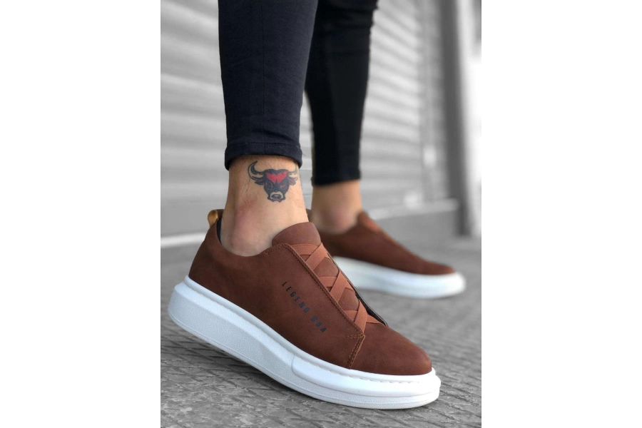 Shoecide Bbo0134 Boa Kalın Yüksek Taban Çapraz Bant Taba Beyaz Erkek Ayakkabı