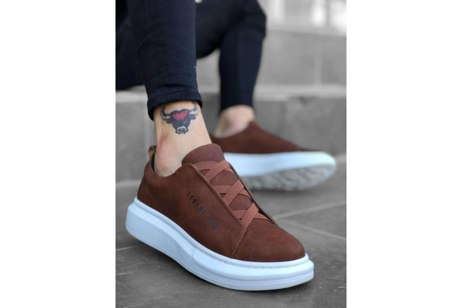 Shoecide Bbo0134 Boa Kalın Yüksek Taban Çapraz Bant Taba Beyaz Erkek Ayakkabı