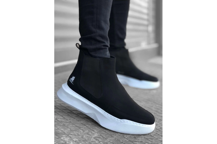 Shoecide Bbo0150 Bağcıksız Bantlı Erkek Yüksek Taban Siyah Spor Bot