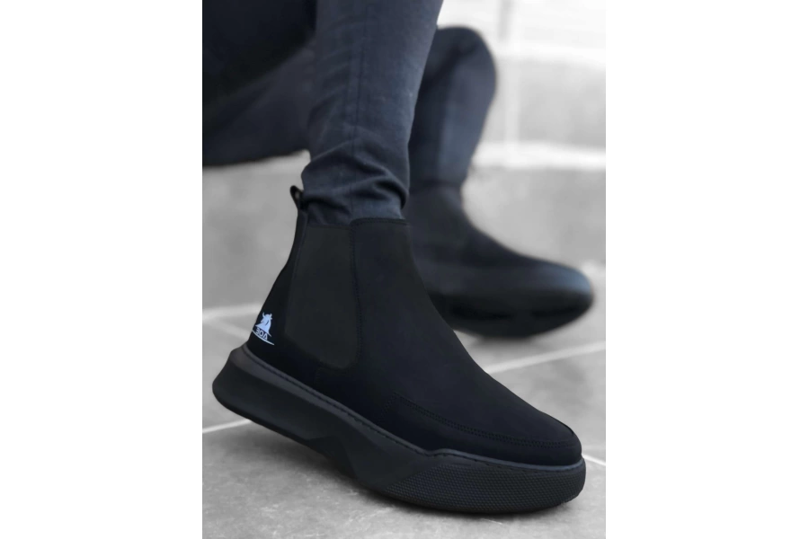 Shoecide Bbo0150 Bağcıksız Bantlı Erkek Yüksek Taban Siyah Taban Spor Bot
