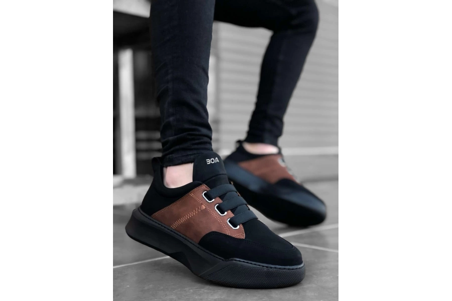 Shoecide Bbo0160 Bantlı Erkek Yüksek Taban Siyah Taba Spor Ayakkabı
