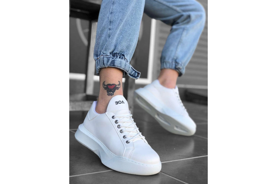 Shoecide Bbo0161 Bağcıklı Erkek Yüksek Taban Beyaz Spor Ayakkabı