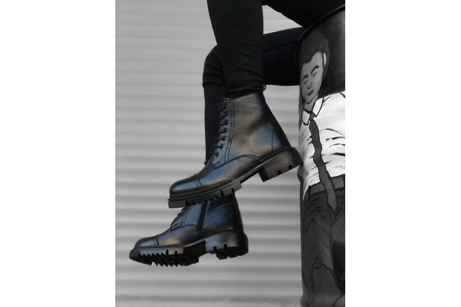 Shoecide Bbo0187 İçi Dışı Hakiki Deri Siyah Erkek Fermuarlı Yarım Bot