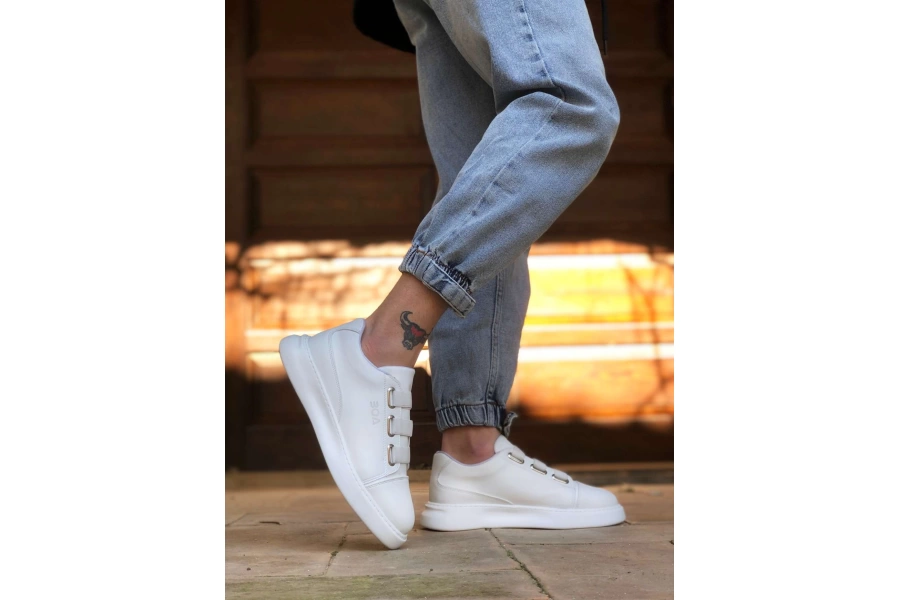 Shoecide Bbo0329 3 Bant Beyaz Kalın Taban Casual Erkek Ayakkabı