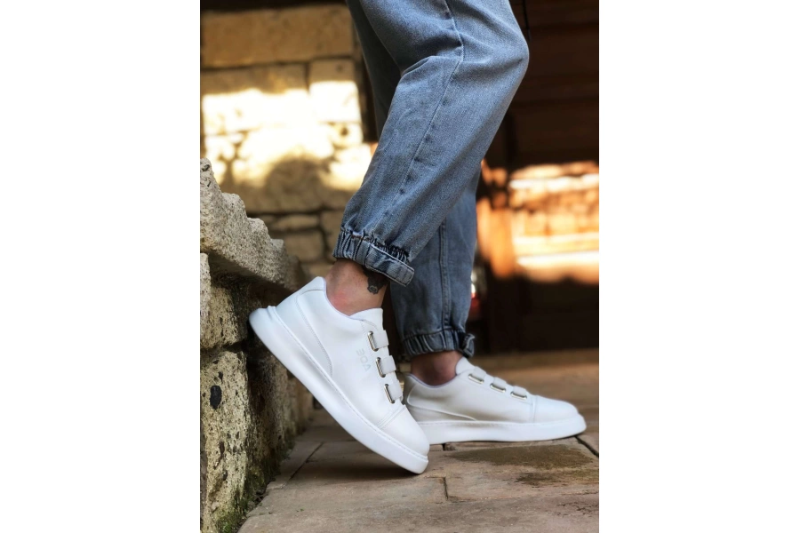 Shoecide Bbo0329 3 Bant Beyaz Kalın Taban Casual Erkek Ayakkabı