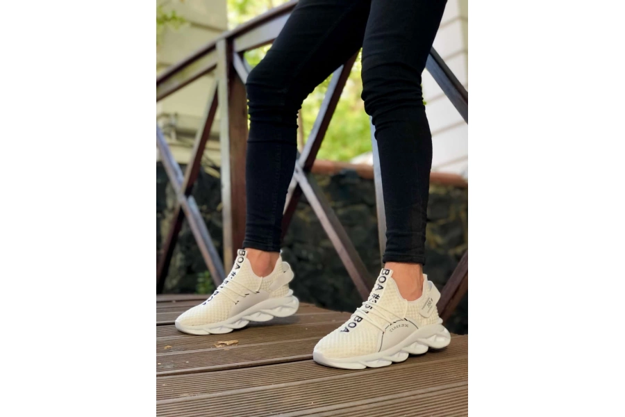 Shoecide Bbo0350 Yüksek Taban Tarz Sneakers Cırt Detaylı Beyaz Erkek Spor Ayakkabısı