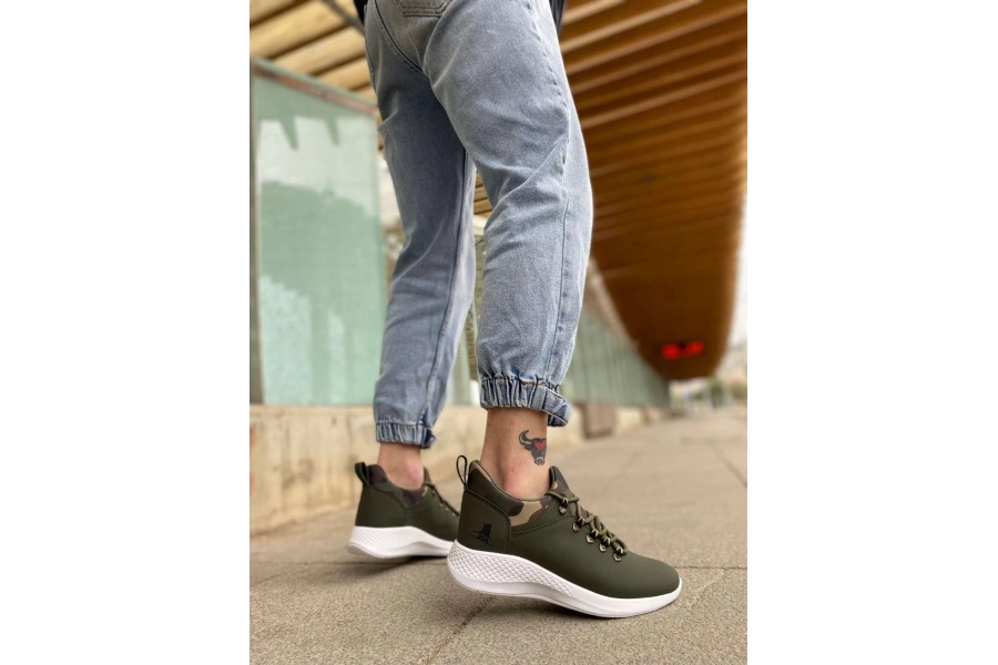 Shoecide Bbo0601 Bağcıklı Rahat Yüksek Taban Haki Kamuflaj Casual Erkek Spor Ayakkabı