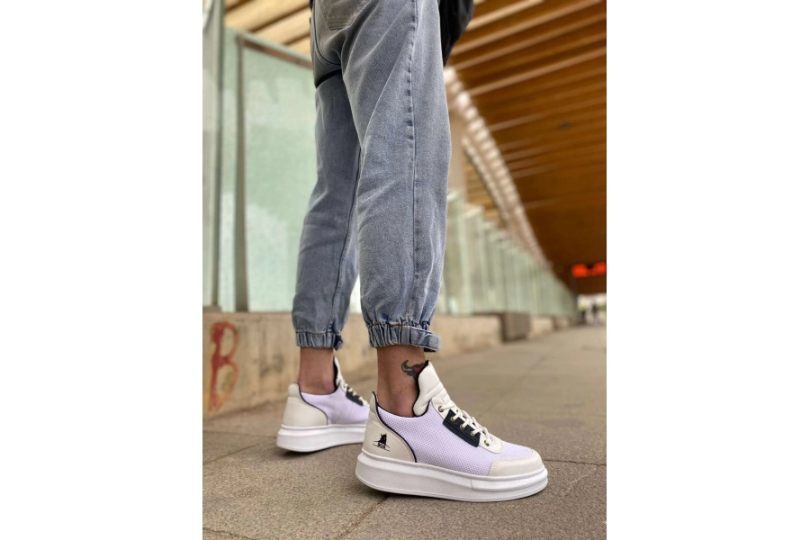 Shoecide Bbo0606 Bağcıklı Rahat Yüksek Taban Beyaz  Casual Erkek Spor Ayakkabı