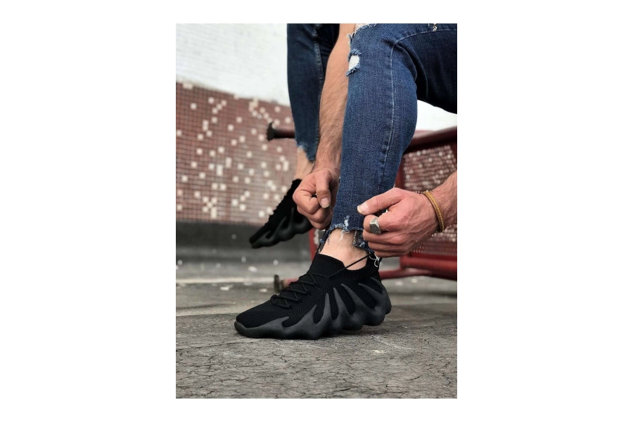 Shoecide Wg300 Siyah Triko Sargı Taban Casual Erkek Ayakkabı