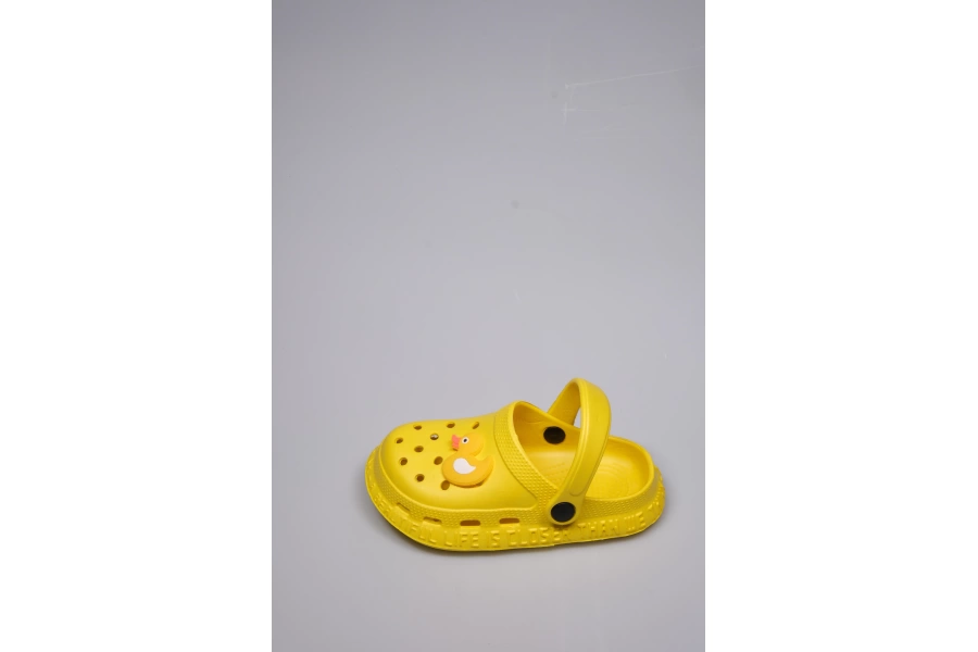 Sarı Unisex Çocuk ve Bebek Bantlı Tokalı Rahat Taban Yazılı Sandalet