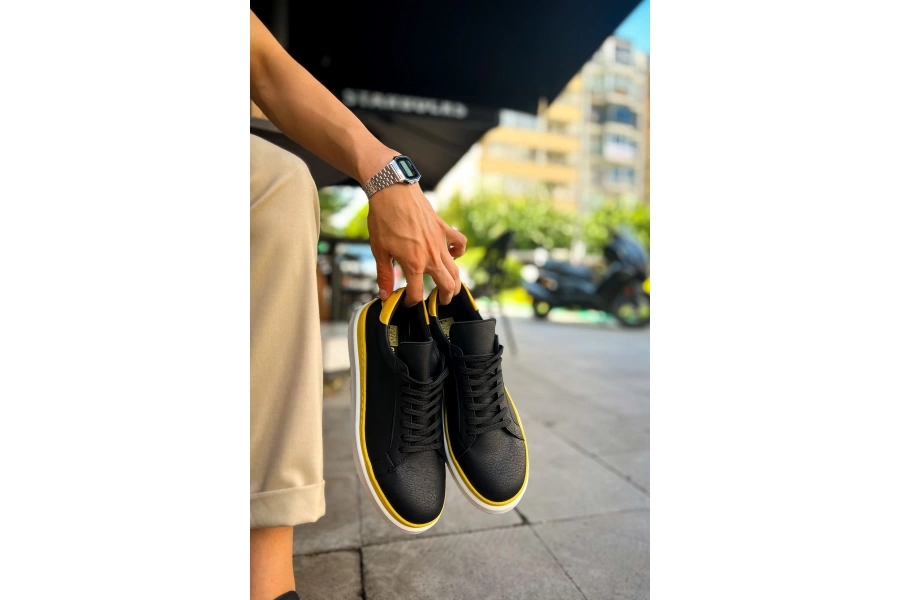 Shoecide Ch979 Santoni Gbt Spor Erkek Ayakkabı Sıyah/sarı