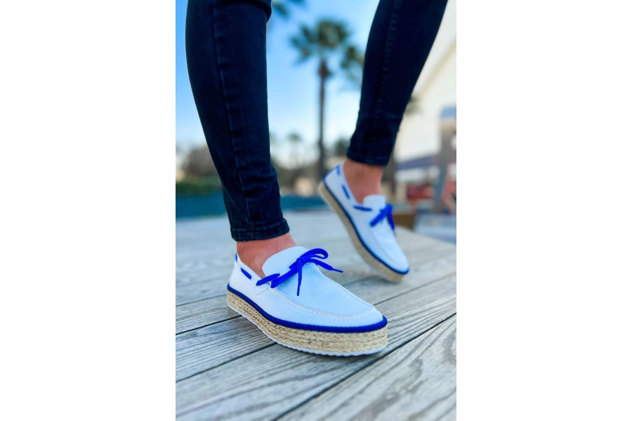 Shoecide Shch311 Espadril Erkek Ayakkabı Beyaz / Sax Mavı