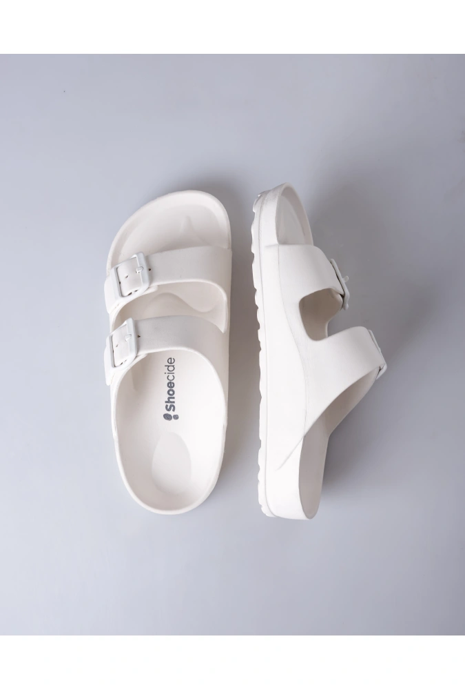 Toptan / 18li Beyaz Kadın/Erkek Eva Çift Bant Terlik (36-41),(41-46)