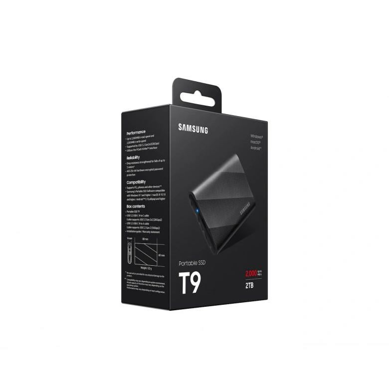 2TB SAMSUNG 2000/1950MB/s USB 3.2 GEN 2X2 TAŞINABİLİR T9 MU-PG2T0B/WW