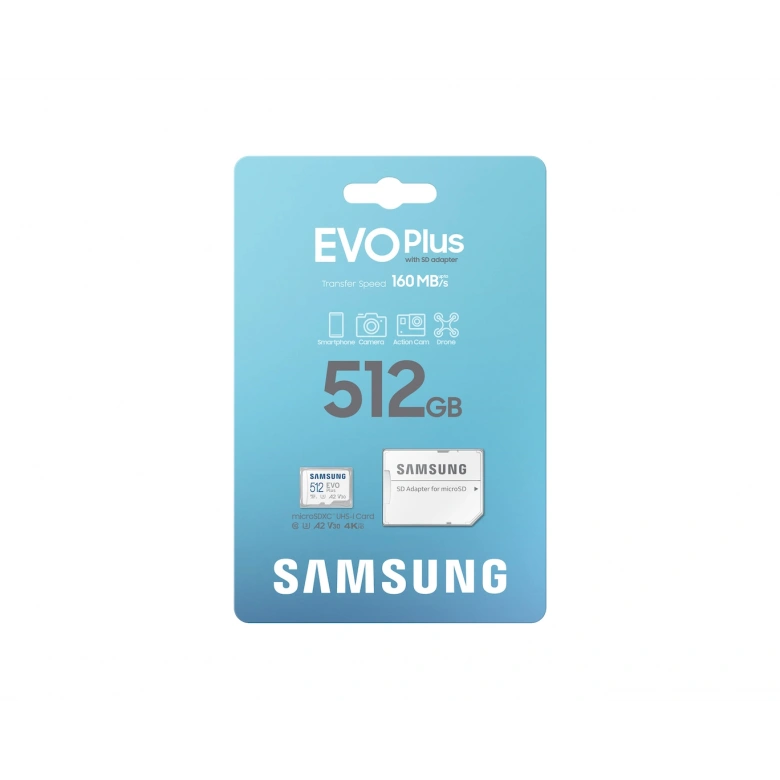 512GB SAMSUNG EVO PLUS MICROSDXC UHS-I U3 V30 A2 160MB/s MB-MC512SA/TR