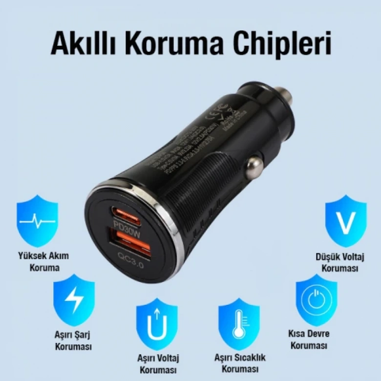ALLY 48W USB + Type-C Çıkışlı Araç İçi Çakmaklık Hızlı Şarj Başlığı