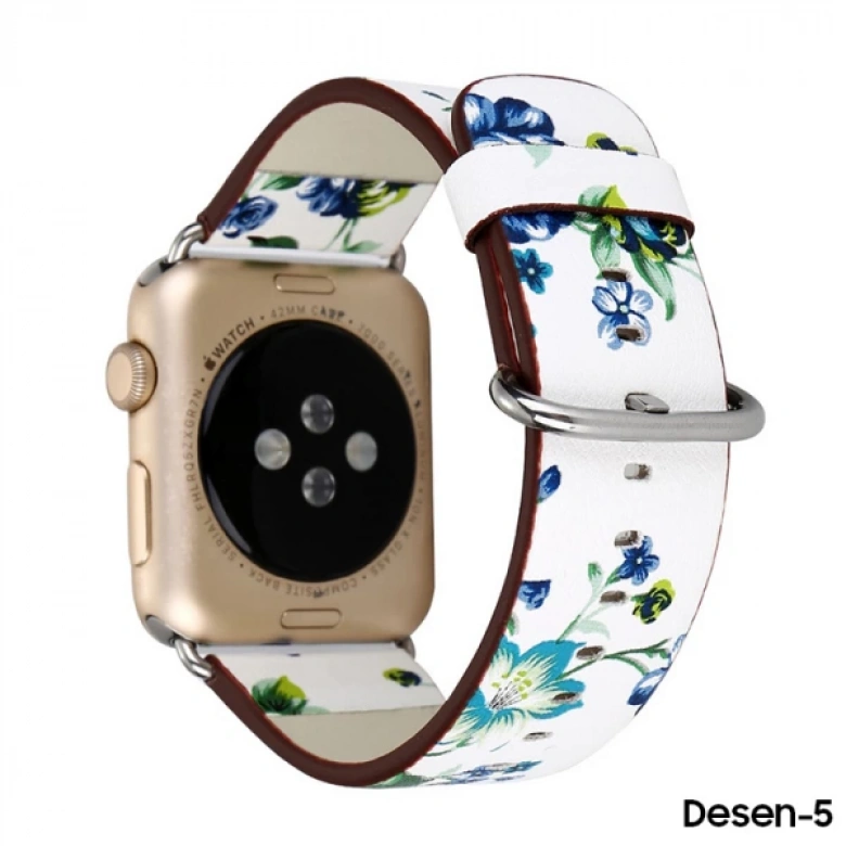 Ally Apple Watch 7-8 41mm 6-5-4 40mm Gül Desenli Pu Deri Kordon Kayış 3-2-1 38mm