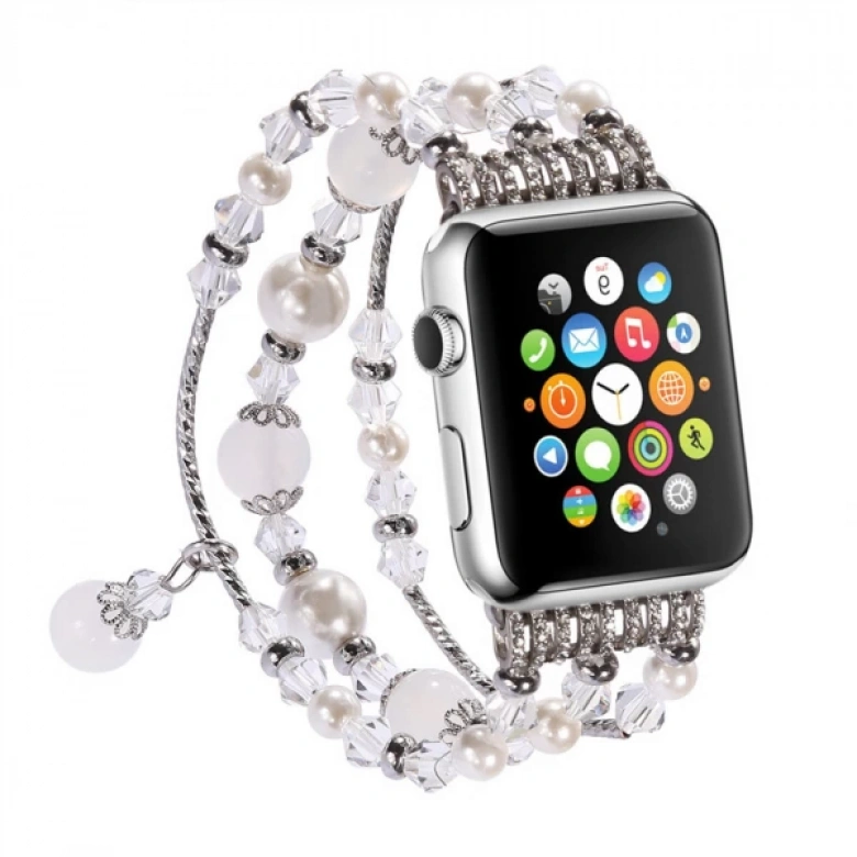 Ally Apple Watch 7-8 45mm 6-5-4 44mm Boncuk Taşlı Lux Kordon Kayış 3-2-1 42mm