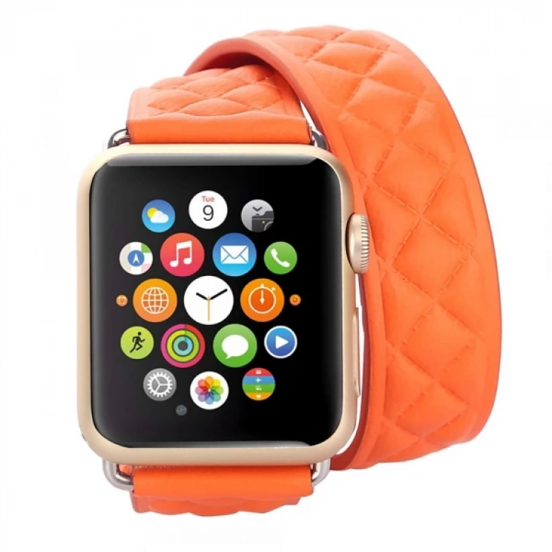 Ally Apple Watch 7-8 45mm 6-5-4 44mm Çift Tur Deri Kayış Kordon H- Model 3-2-1 42mm
