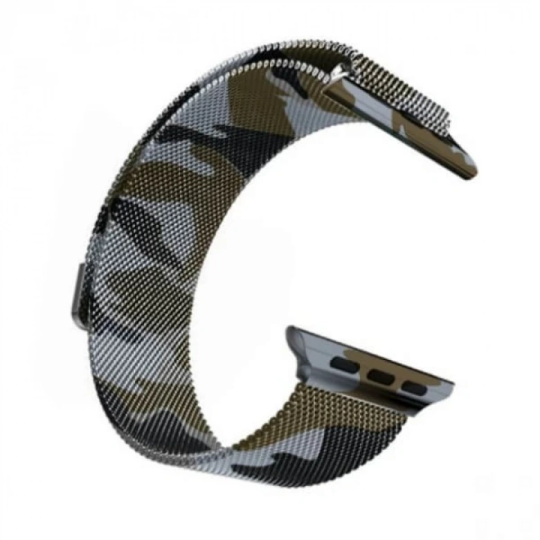 Ally Apple Watch 7-8 45mm 6-5-4 44mm Kayış Kordon Metal Milano Loop Kamuflaj 3-2-1 42mm