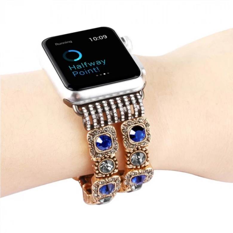 Ally Apple Watch 7-8 45mm 6-5-4 44mm Mavi Elmas Taşlı Kordon Kayış 3-2-1 42mm