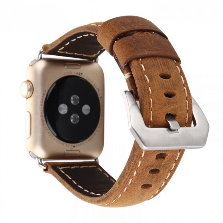 Ally Apple Watch 7-8 45mm 6-5-4 44mm Watch Ultra 49mm Retro Koyu Deri Kordon Kayış 3-2-1 42mm