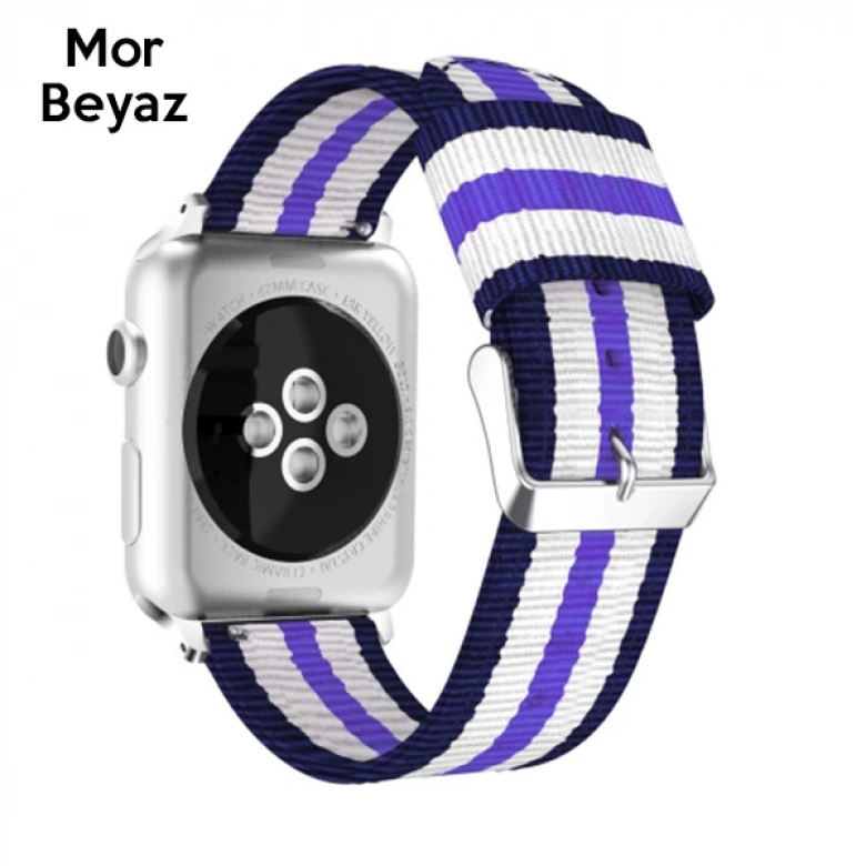 Ally Apple Watch Ultra 49mm 7-8 45mm 6-5-4 44mm Kayış Kordon Çizgili Nylon 3-2-1 42mm