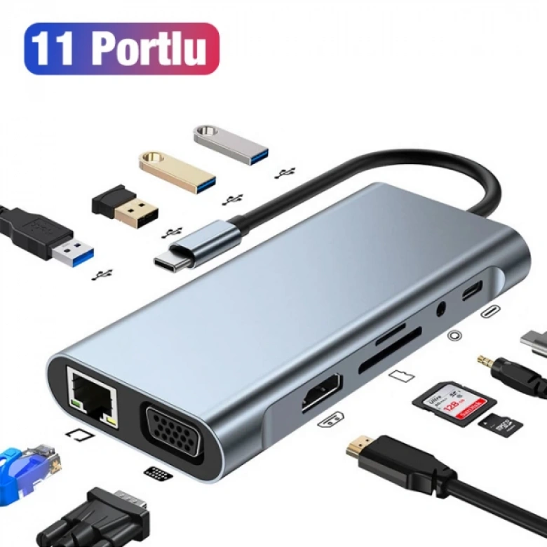 ALLY BYL-2110 11in1 Multifonksiyonlu Type-C Hub Adaptör Dönüştürücü