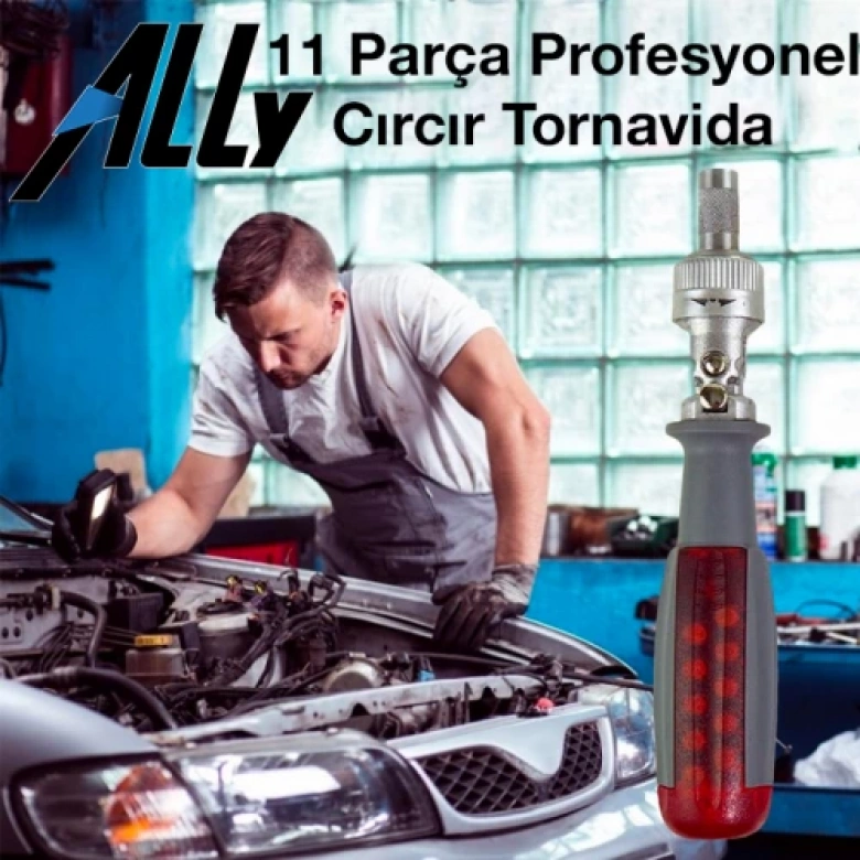 Ally FO-9005X 11 Parça Profesyonel Oynar Esnek Başlıklı Cırcır Lokma Tornavida Tamir Seti
