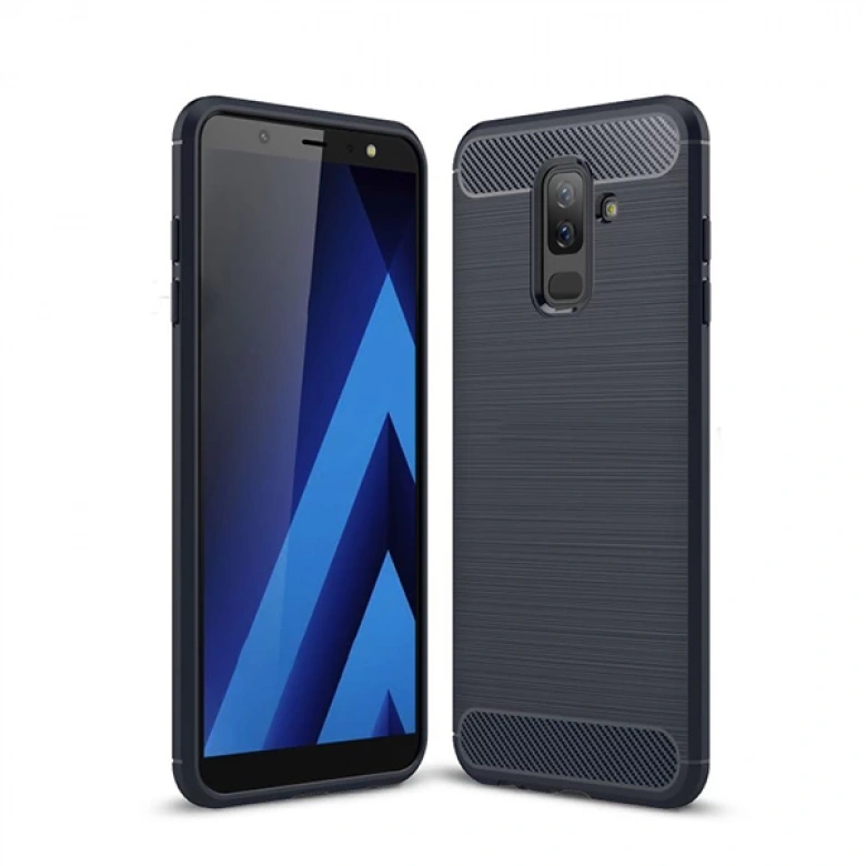 Ally Samsung Galaxy A6+ Plus İçin Dark Ultra Koruma Karbon Fiber Doku Silikon Kılıf