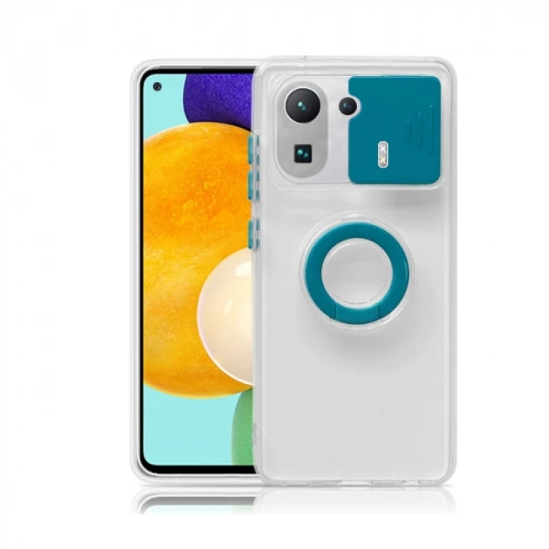 Ally Xiaomi Mi 11 Pro Kılıf Sürgülü Kamera Lens Korumalı Yüzük Standlı Silikon Kılıf