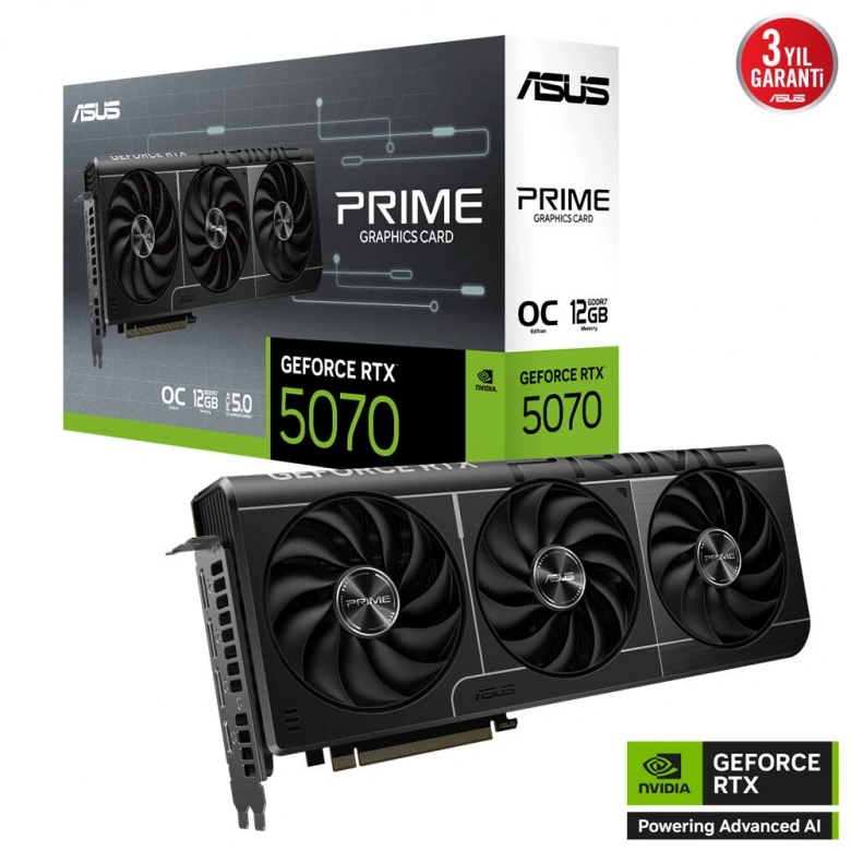 ASUS PRIME GEFORCE RTX 5070 PRIME-RTX5070-O12G 12GB GDDR7 OC EDITION 192 BIT GAMING EKRAN KARTI